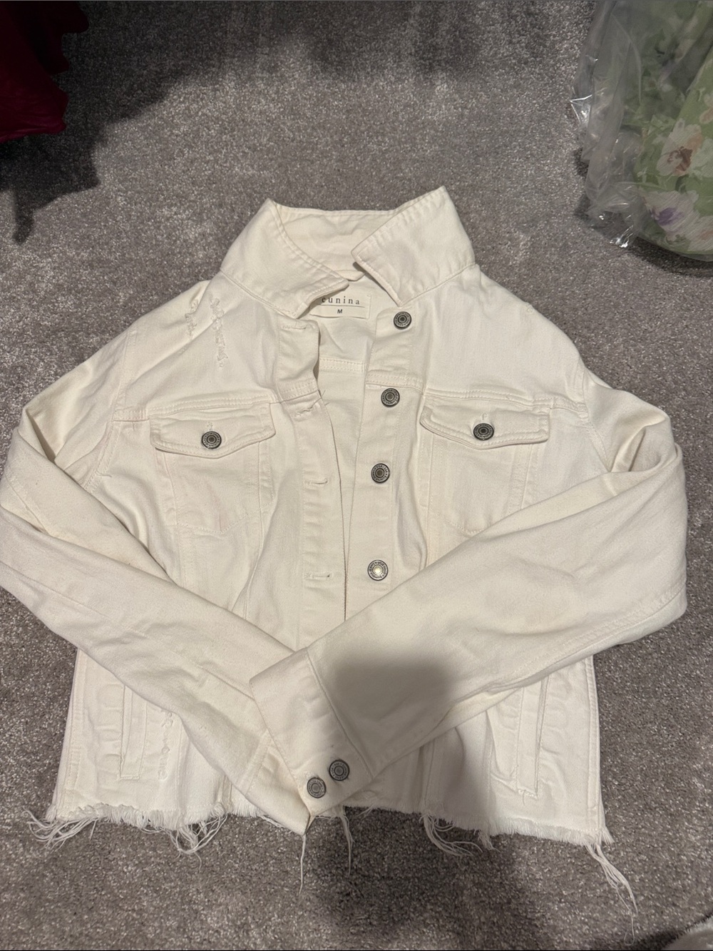 Off-White Denim Jacket with Raw Hem